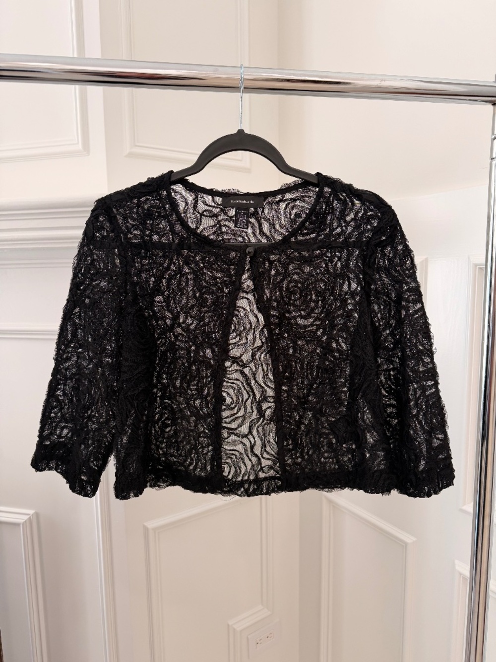 R&M Richards Black Sheer Rosette Lace Bolero Shrug Jacket Size 6